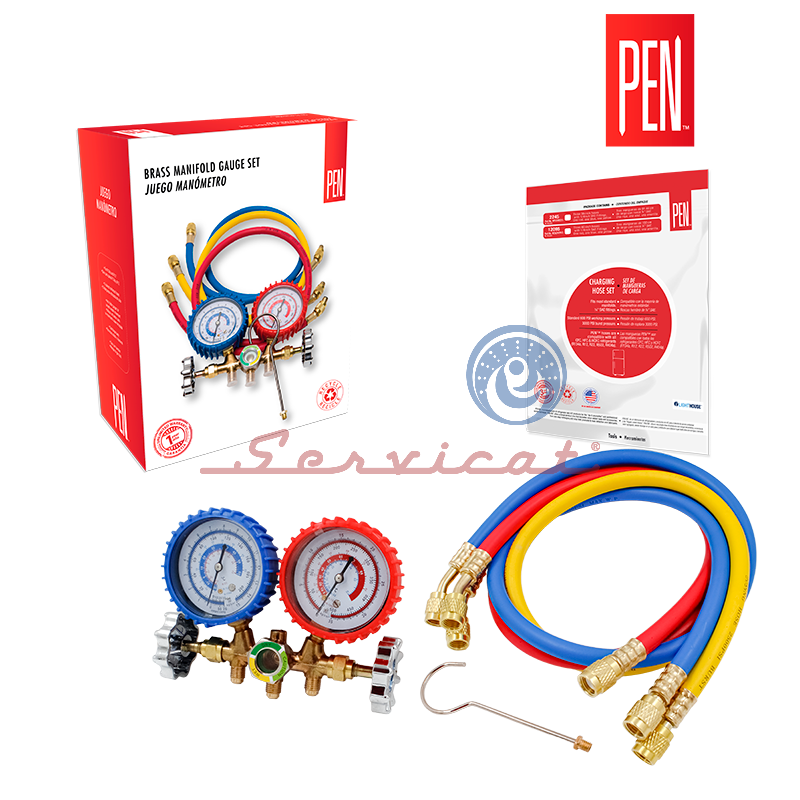KIT DE MANÓMETROS ANALÓGICOS R134A-R12-R22 PEN REFRIGERADORA Y AIRE ACONDICIONADO TODAS LAS MARCAS